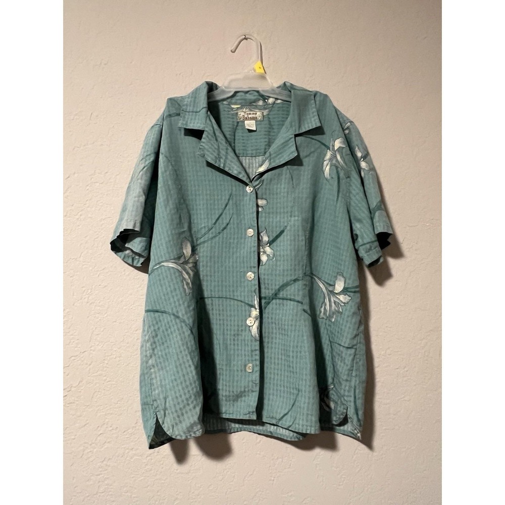 VTG Tommy Bahama Women's 100% Silk Floral/Lilly Pearl Button Up Blouse Size L